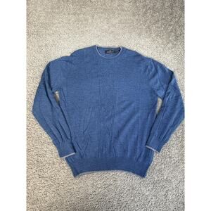 Bugatchi Uomo Sweater Mens L Blue 100% Merino Wool Cable Knit Crewneck Pullover